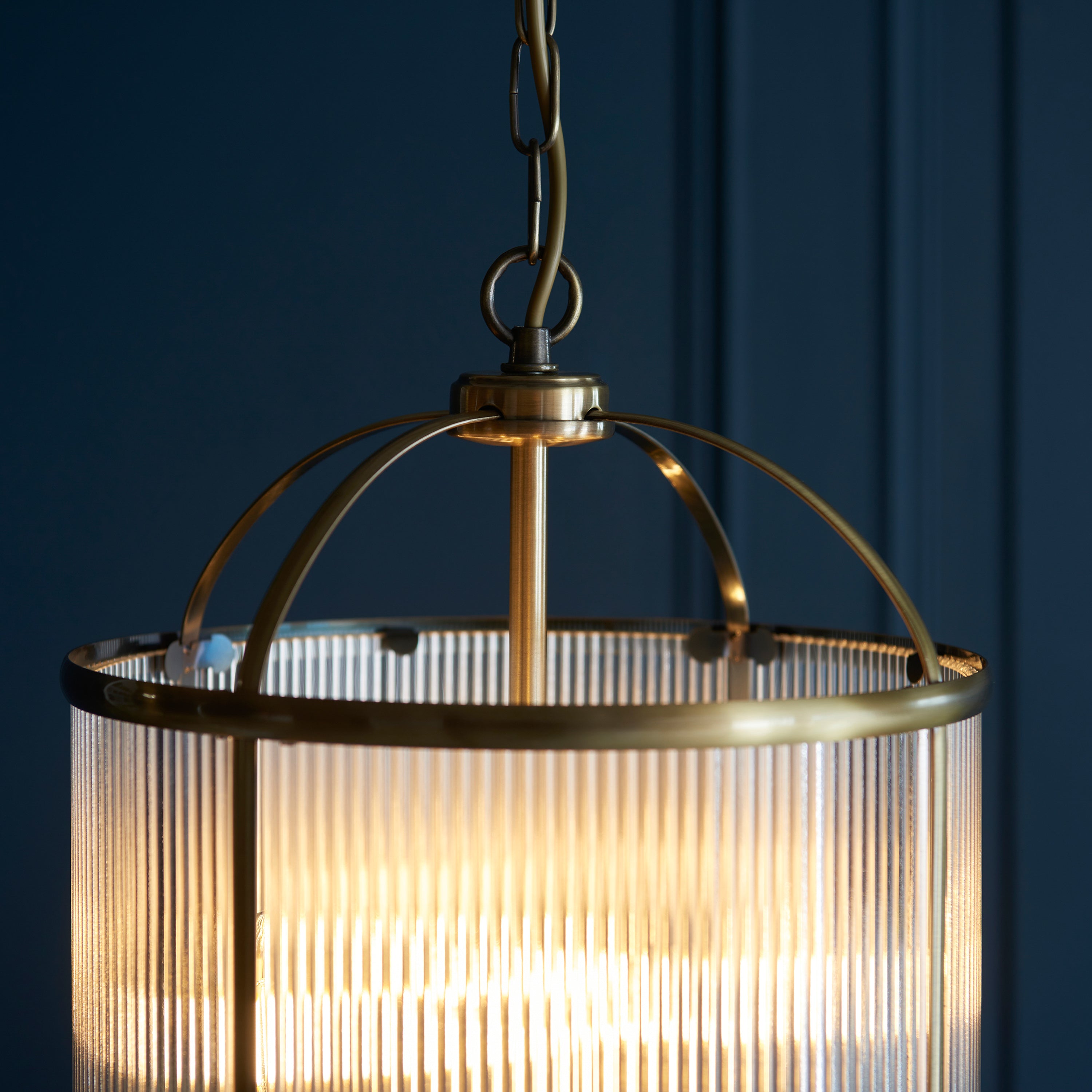 Annetta Ribbed Glass & Gold Pendant Light | Large